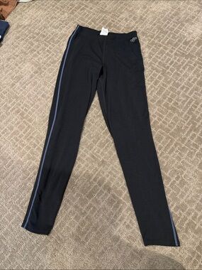 Kids Black thermal Leggings with blue side stripe